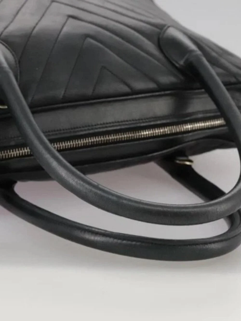 CHANEL V Stitch Hand Bag Leather Black CC Auth bs21163